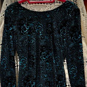 GUESS L.A  (8) TEAL/BLACK VELVET DAINTY LACE DESIGN DRESS